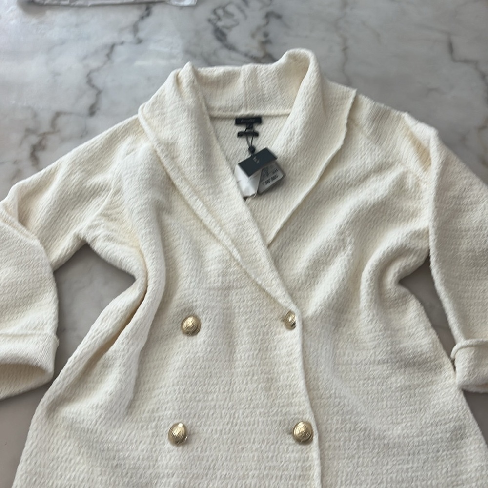 Massimo Dutti Weave Textured Wrap Cardigan With Gold Buttons Ivory Cream Sz S/M - Picture 10 of 15